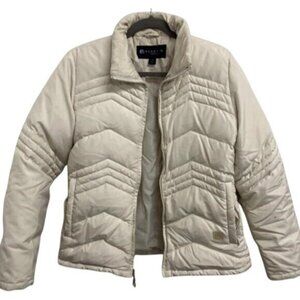Kenneth Cole Reaction Cream White chevron Quilted Zip Puffer Jacket Medium M